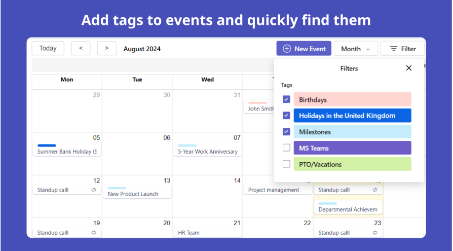 Add labels to events and quickly find them